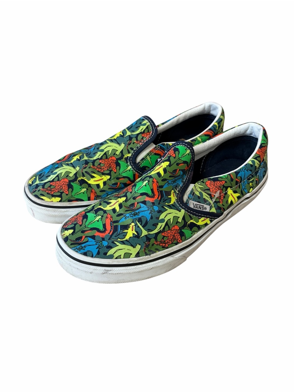Vans Kids' Classic Slip-On Shoes in Multicolor Shark Print - Size 6